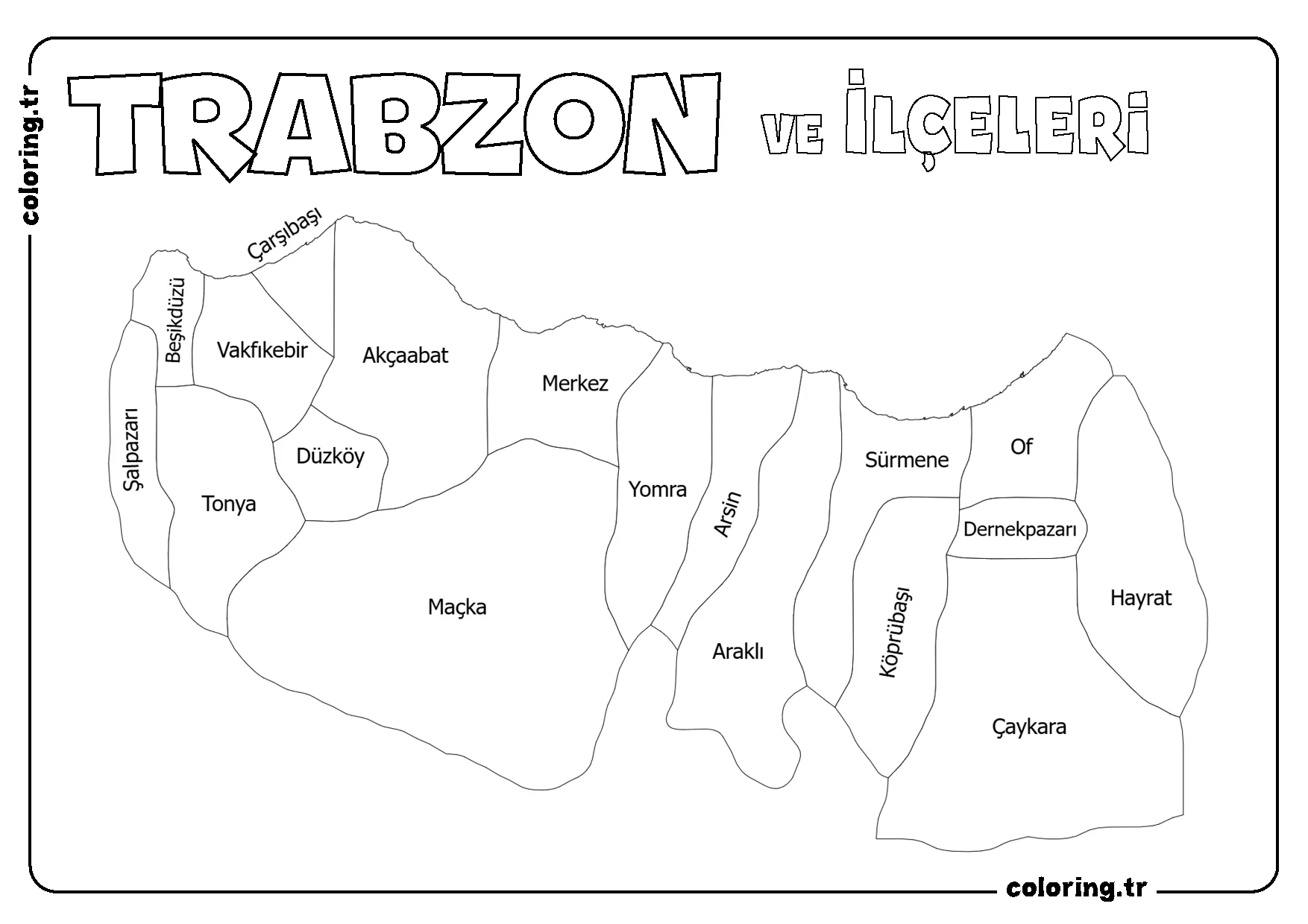 Trabzon ve İlçeleri Harita Boyama Sayfası