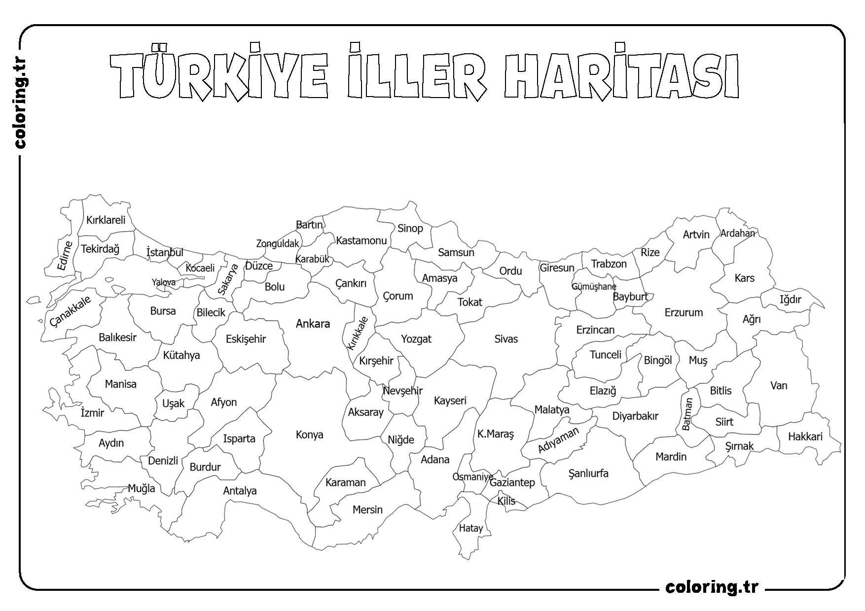Türkiye İller Haritası Boyama Sayfası İndir