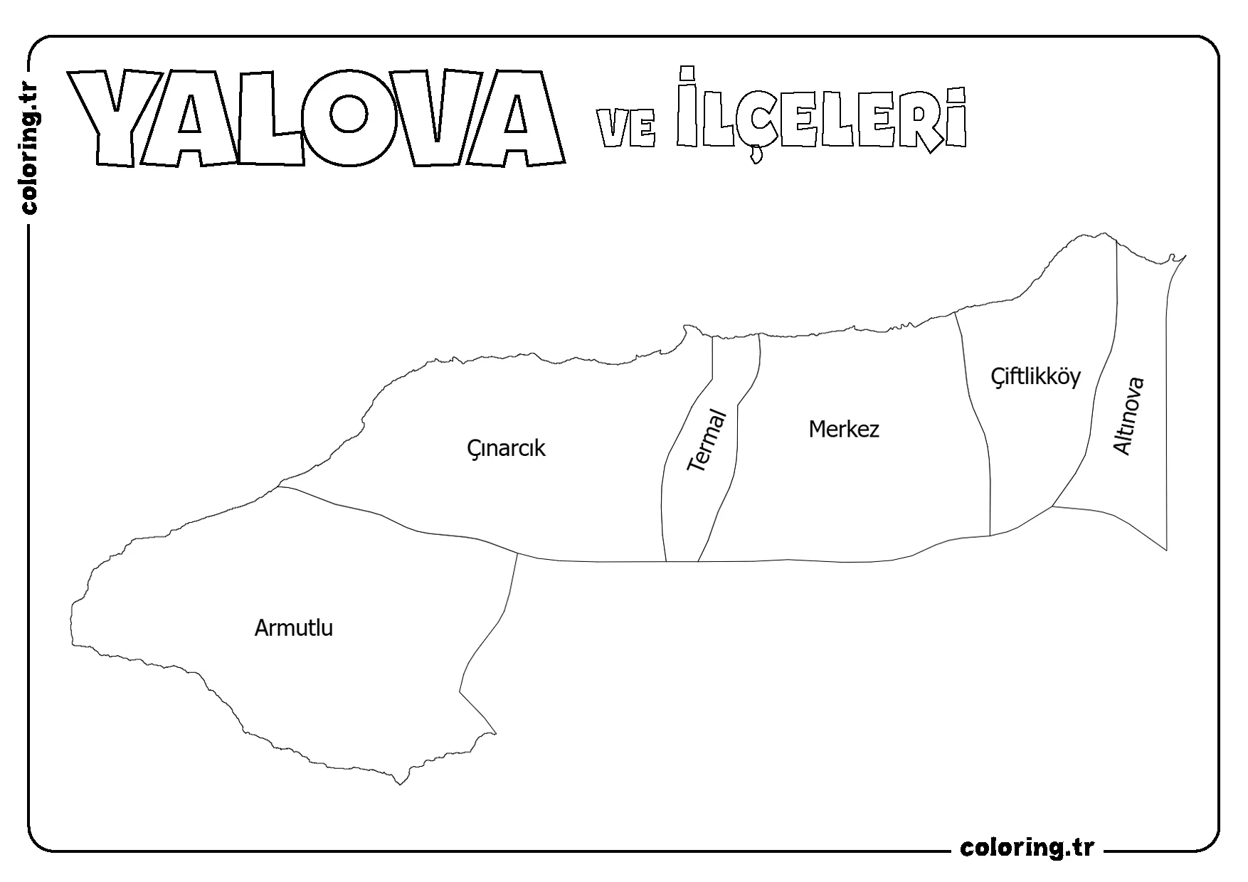Yalova ve İlçeleri Harita Boyama Sayfası