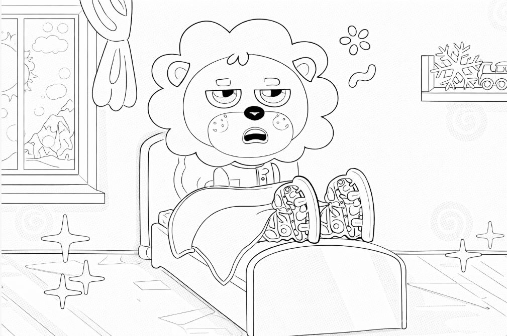 Lion Family (Yavru Aslan) karakterleri banyo yaparken boyama resmi - Lion Family characters taking a bath coloring image - صورة تلوين شخصيات عائلة الأسد وهم يستحمون